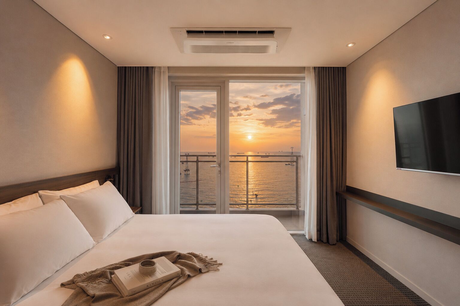 Family Two Room Ocean | 低過敏寢具、書桌、筆電工作空間、遮光布/窗簾