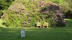 A garden with a bench and a birdbath. - Moorlands (Barnstaple)