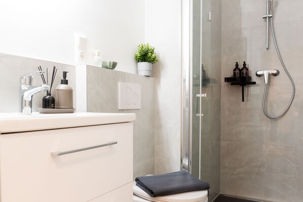 Haartrockner, Handtücher, Seife, Shampoo