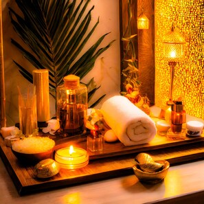 Designer toiletries, hair dryer, bathrobes, slippers