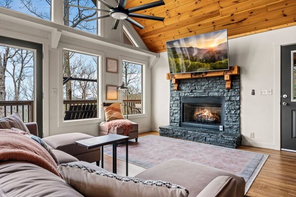 TV, fireplace, video games