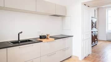 Fridge, microwave, oven, electric kettle