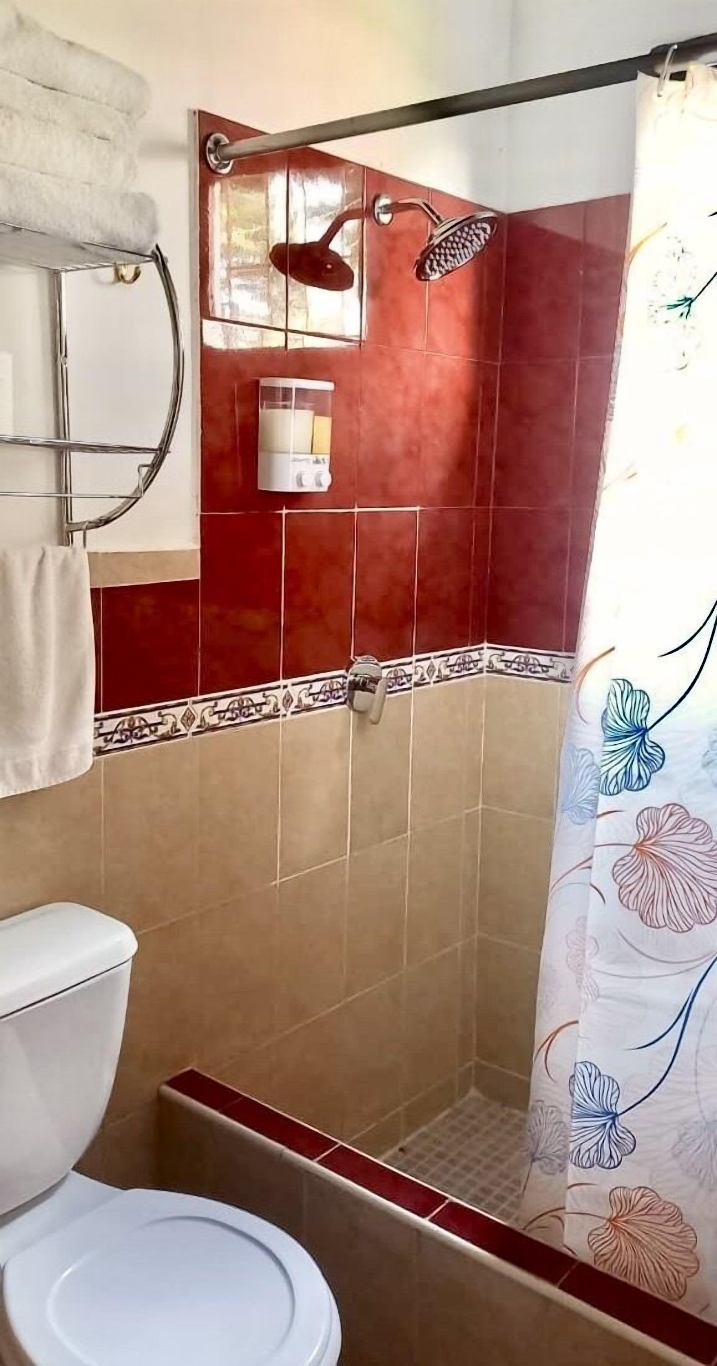 Bathroom | Shower, rainfall showerhead, towels, soap