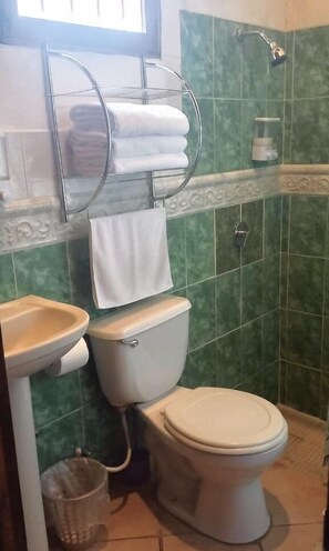 Bathroom | Shower, rainfall showerhead, towels, soap
