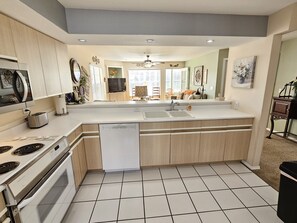 A modern kitchen with a dishwasher, stove, and sink.