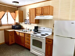 Deluxe Suite | Private kitchen | Full-sized fridge, microwave, oven, stovetop - Benzonia Rustic Resort (Benzonia)