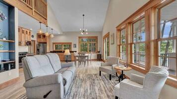 Smart TV, fireplace, video games, DVD player