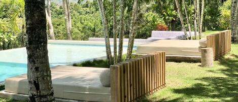 Outdoor pool, pool loungers