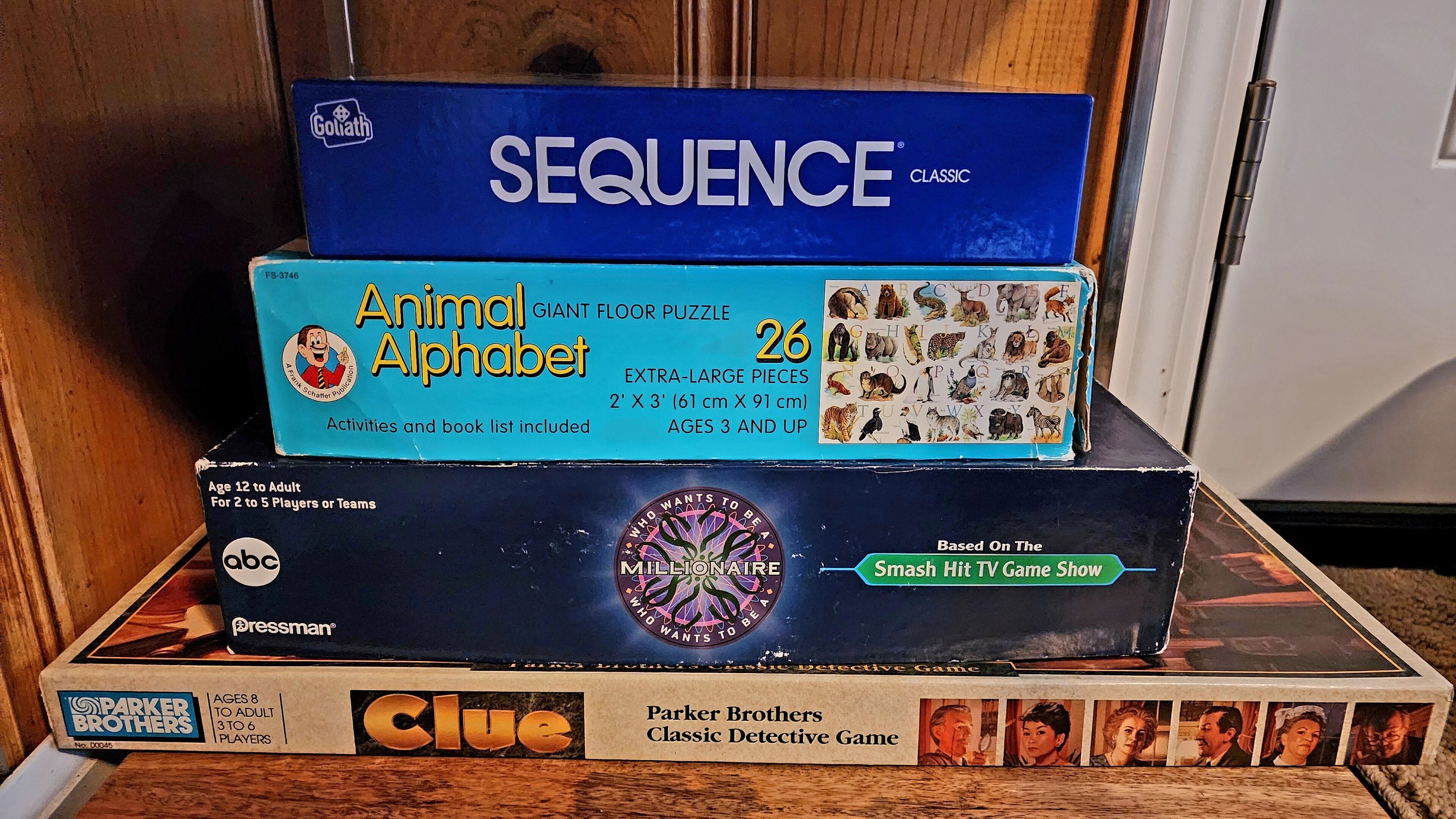 A box of the Parker Brothers Clue game, a classic detective game.