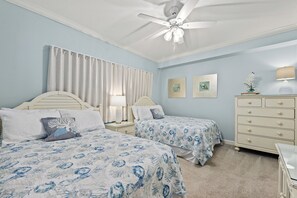2 bedrooms, desk, iron/ironing board, travel crib