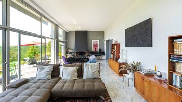 TV, fireplace, video games, DVD player