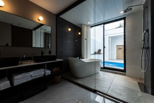 Premium Villa, 2 Bedrooms, Non Smoking, Sauna | Bathroom amenities | Combined shower/tub, deep soaking tub, designer toiletries, hair dryer