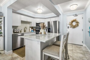 Fridge, microwave, oven, stovetop - 505 Beachfront Condo w/ Gulf Views, Heated Pool & BBQ (Fort Myers Beach)