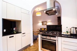 Fridge, microwave, oven, dishwasher