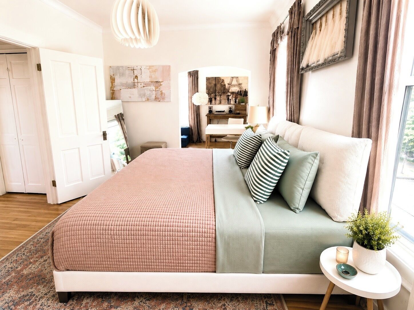 1 bedroom, desk, iron/ironing board, travel crib