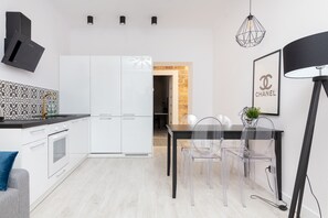 Fridge, oven, dishwasher, coffee/tea maker