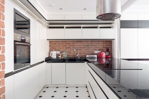 Fridge, microwave, oven, dishwasher