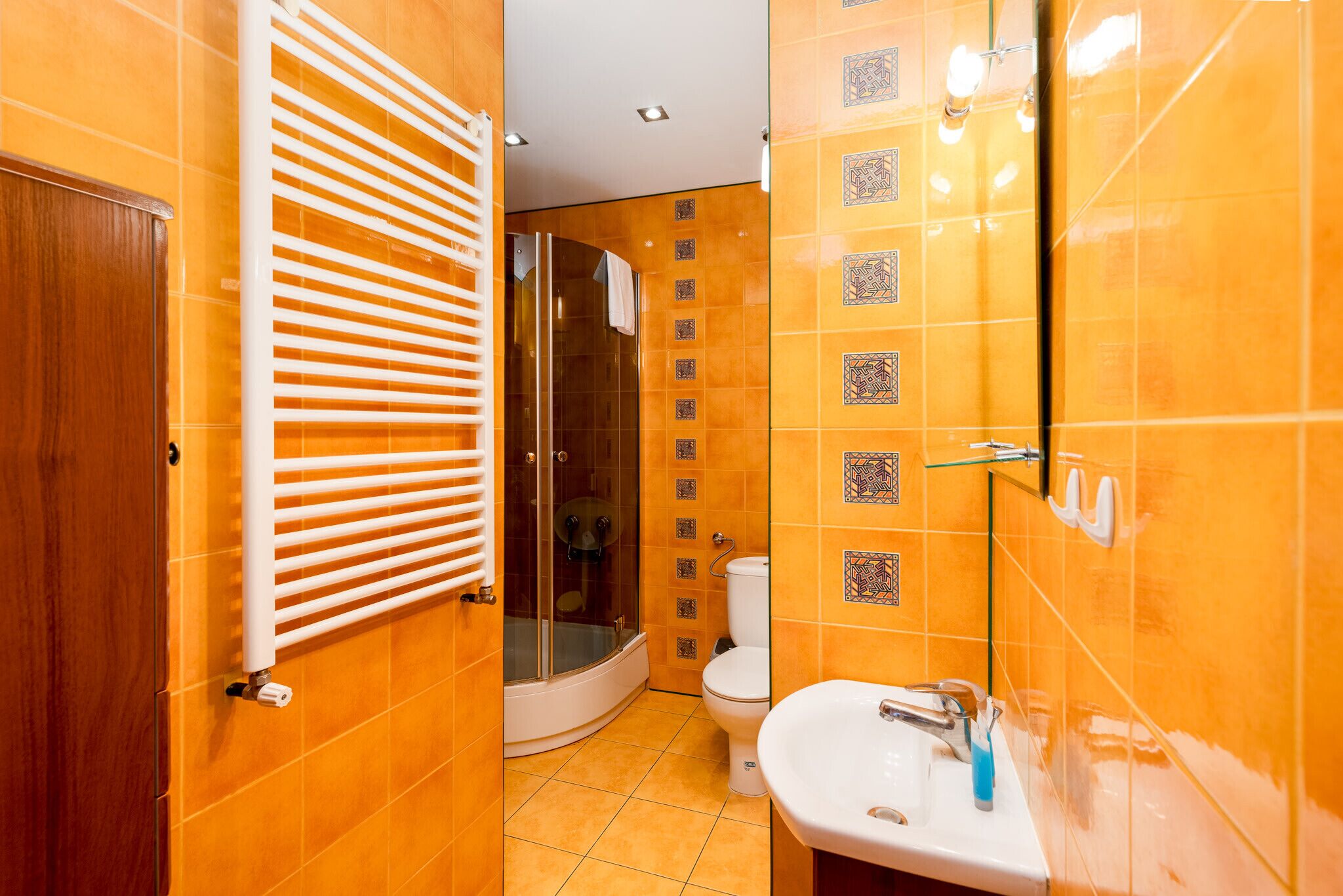 Shower, free toiletries, hair dryer, towels