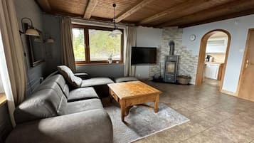 Una televisión, una chimenea