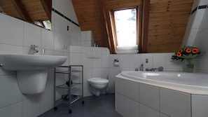 Shower, hair dryer - Apartment 'Obergeschoß' with Lake View, Private Garden and Wi-Fi (Röbel/Müritz)
