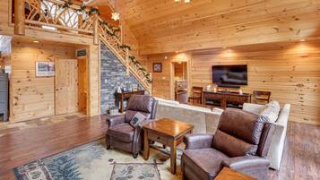 TV, fireplace, DVD player, books