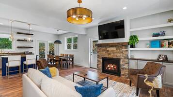 Smart TV, fireplace, video games, books