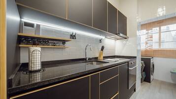 Fridge, microwave, oven, dishwasher