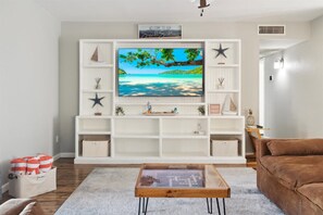 TV, offices - Seaside Sanctuary | Pool, Golf, Firepit & More (Glendale)