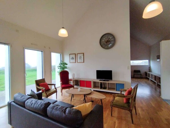 Télévision, cheminée, espaces bureaux