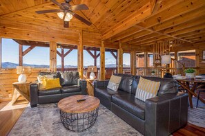 TV, fireplace - Breezy Ridge by Beyond Expectations: Cabin w/ Hot Tub, Game Room & Mountain View (Sevierville)