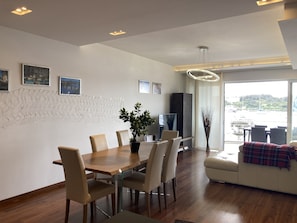 Luxury Apartment | Living area | 55-inch flat-screen TV with cable channels, Netflix, streaming services -  Luxury SeaFront Sliema with Valletta view (Sliema)