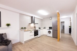 Fridge, microwave, oven, dishwasher