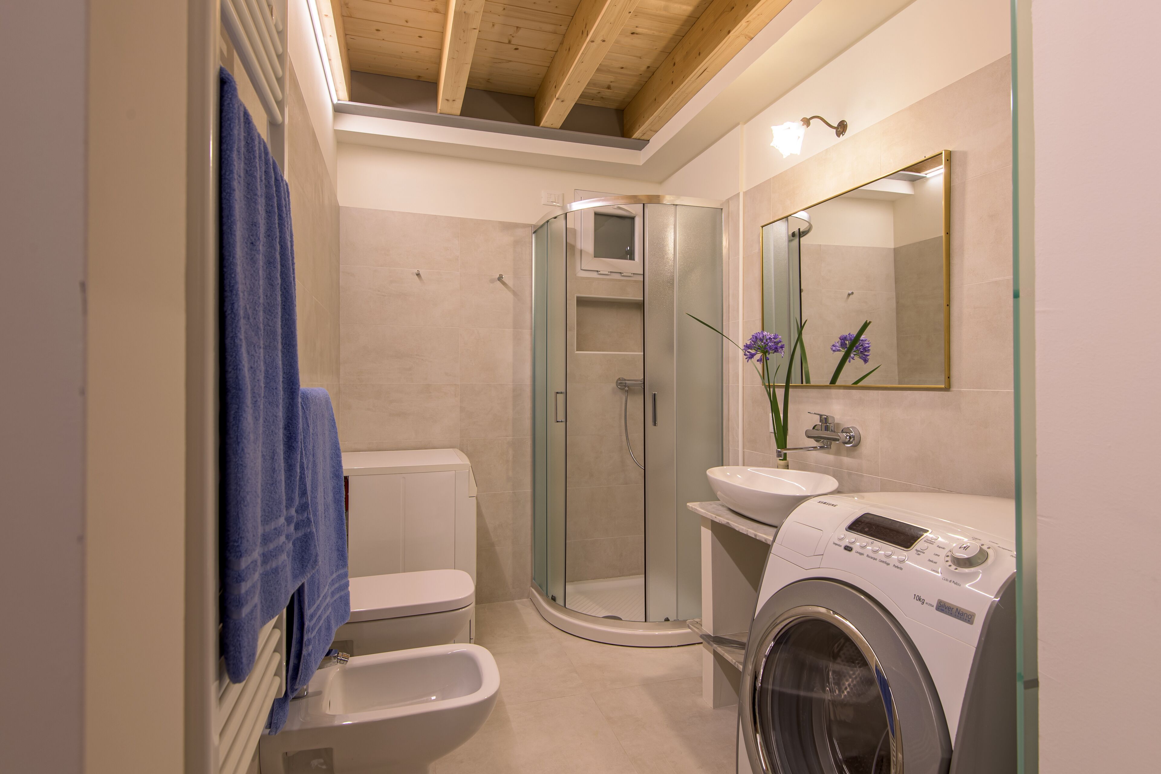 Dusche, umweltfreundliche Kosmetikartikel, Haartrockner, Bidet