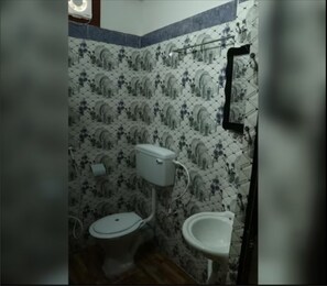 Shower, rainfall showerhead, bidet, towels