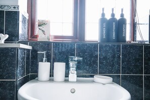 Secadora de cabello, toallas, jabón, shampoo 