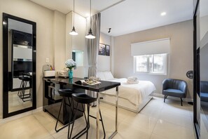 Premium bedding, Select Comfort beds, individually furnished, desk
