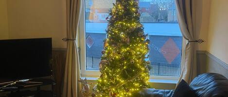 Lägenhet | Vardagsrum | Tv och eldstad