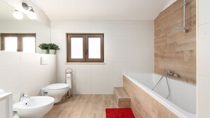 Douche, séchoir à cheveux, serviettes fournies