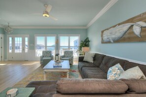 Smart TV, books - Enjoy ocean views at The Hawks Nest, a spacious 5-bedroom home in Oak Island. (Oak Island)
