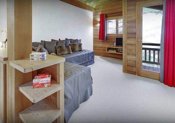TV, fireplace, video games, DVD player