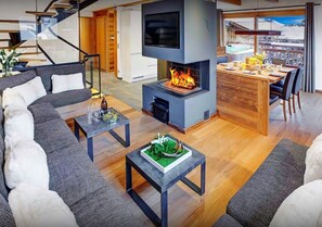TV, fireplace, video games, DVD player