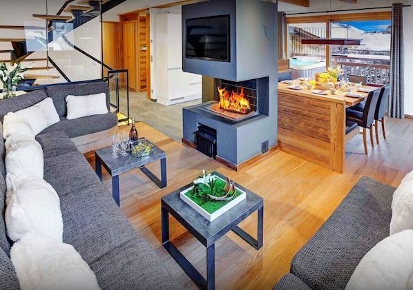 TV, fireplace, video games, DVD player