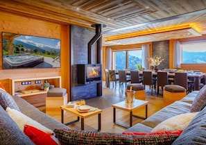 TV, fireplace, video games, DVD player