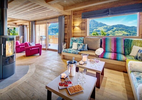 Chalet- Caramel-Deluxe-Vuoristonäkymä-Oma kylpyhuone