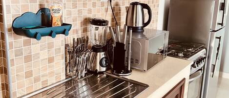 Fridge, microwave, stovetop, dishwasher