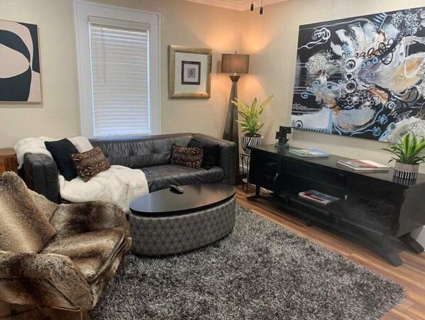 Smart TV, DVD player, books, music library