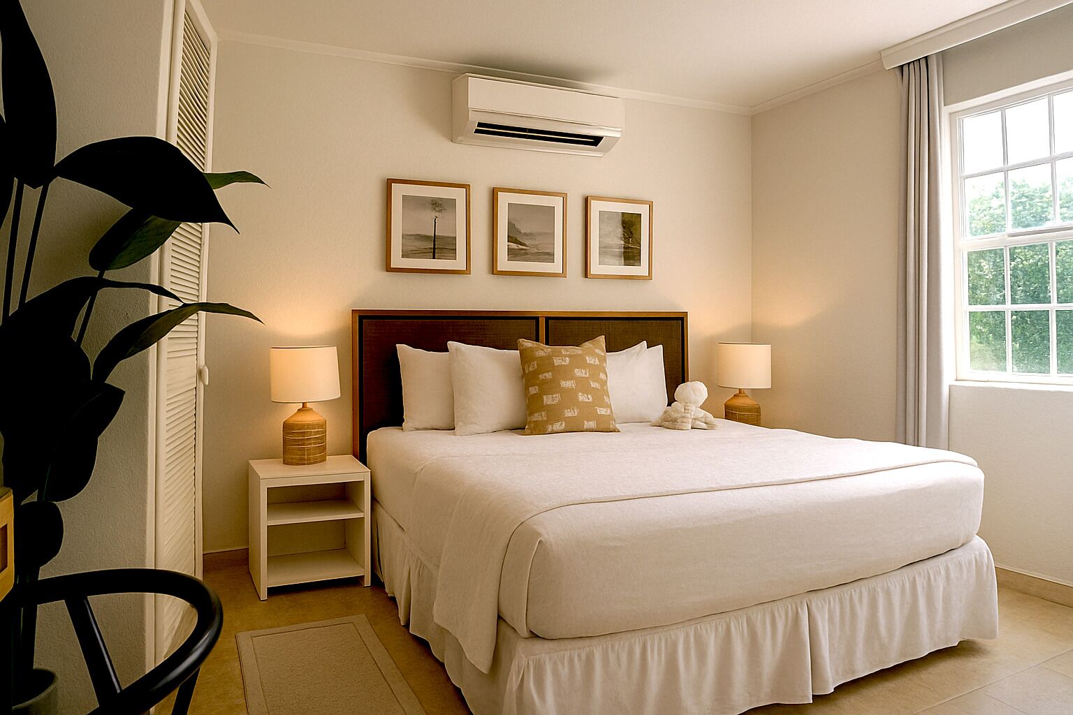 Familie suite, 2 slaapkamers, uitzicht op tuin | Een kluis op de kamer, een bureau, een laptopwerkplek