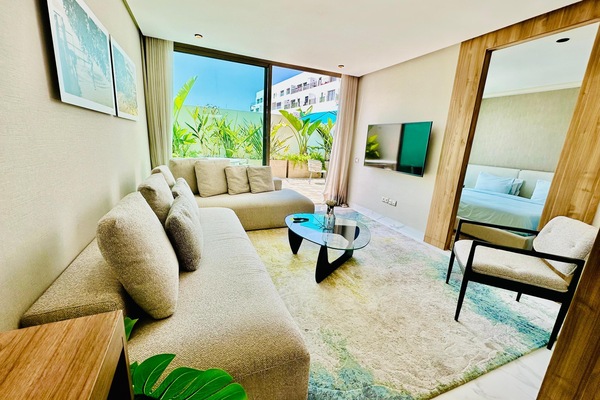 Deluxe Apartment, Non Smoking, Terrace | Living area | 50-inch Smart TV with satellite channels, Netflix, streaming services