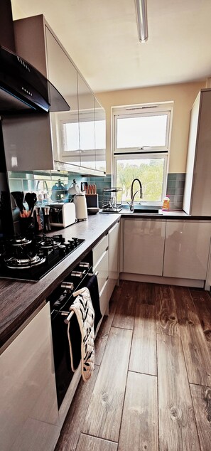 Fridge, microwave, oven, stovetop - Quirky, peaceful apartment in Dundee with free parking & great transport links! (Dundee)