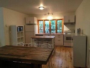 Frigorífico, microondas, horno y placa de cocina
